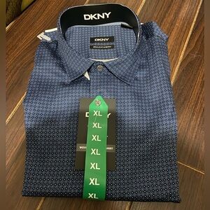 DKNY Mens Dress Shirt Woven Button-Up Regular Fit NAVY BLUE XL